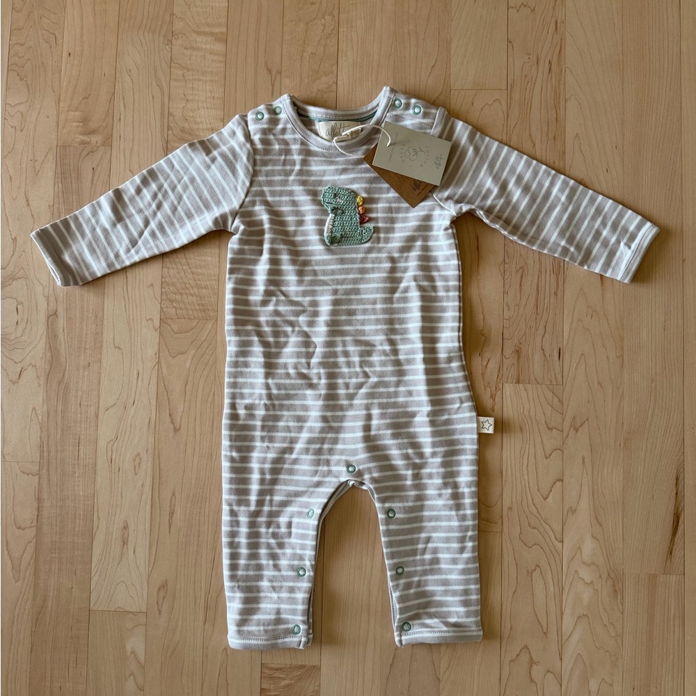 Albetta Striped Gray Dino Footless pajamas